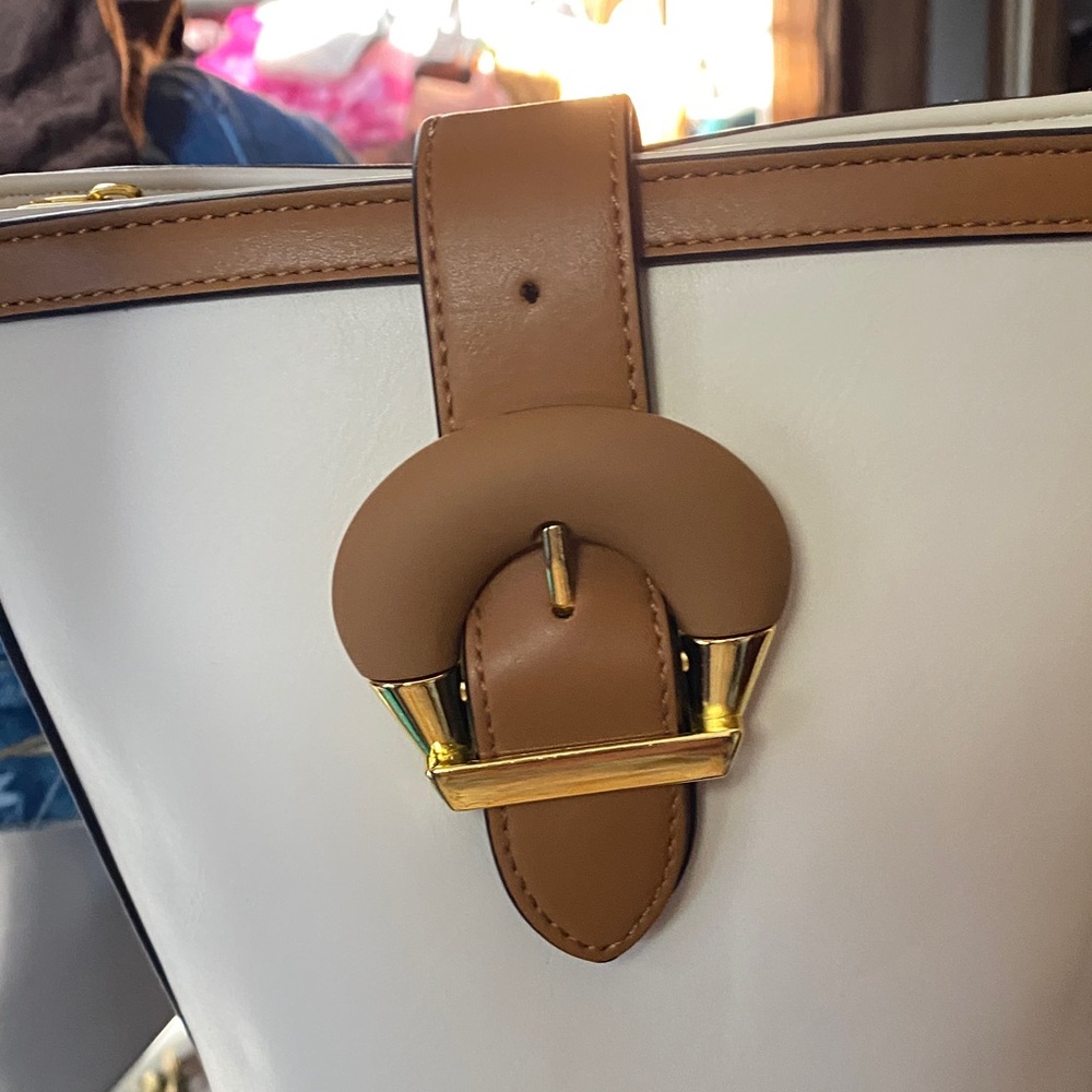 Chic White and Tan Crossbody Bag